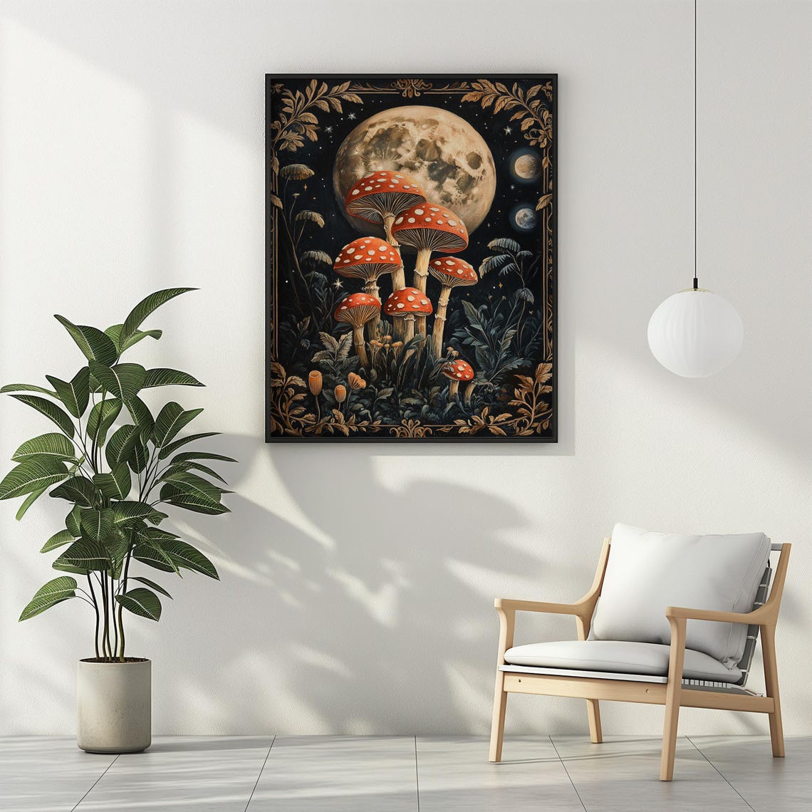 Celestial Mushrooms Full Moon Dark Academia Cottagecore Vintage Print - Image 3