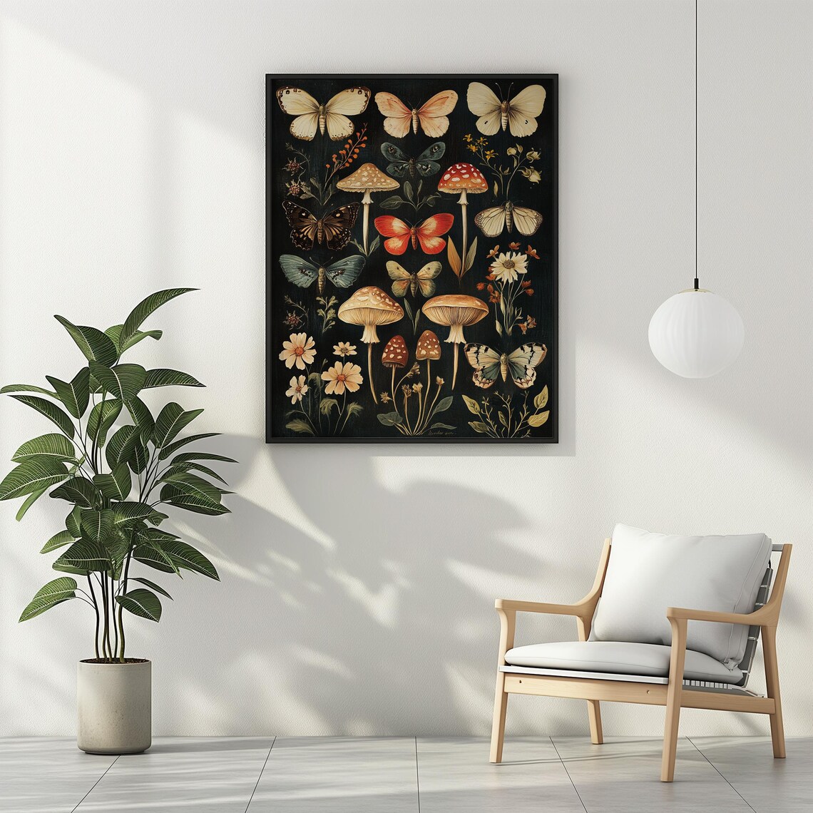 Vintage Butterfly Mushroom Wildflower Botanical Dark Academia Poster - Image 2