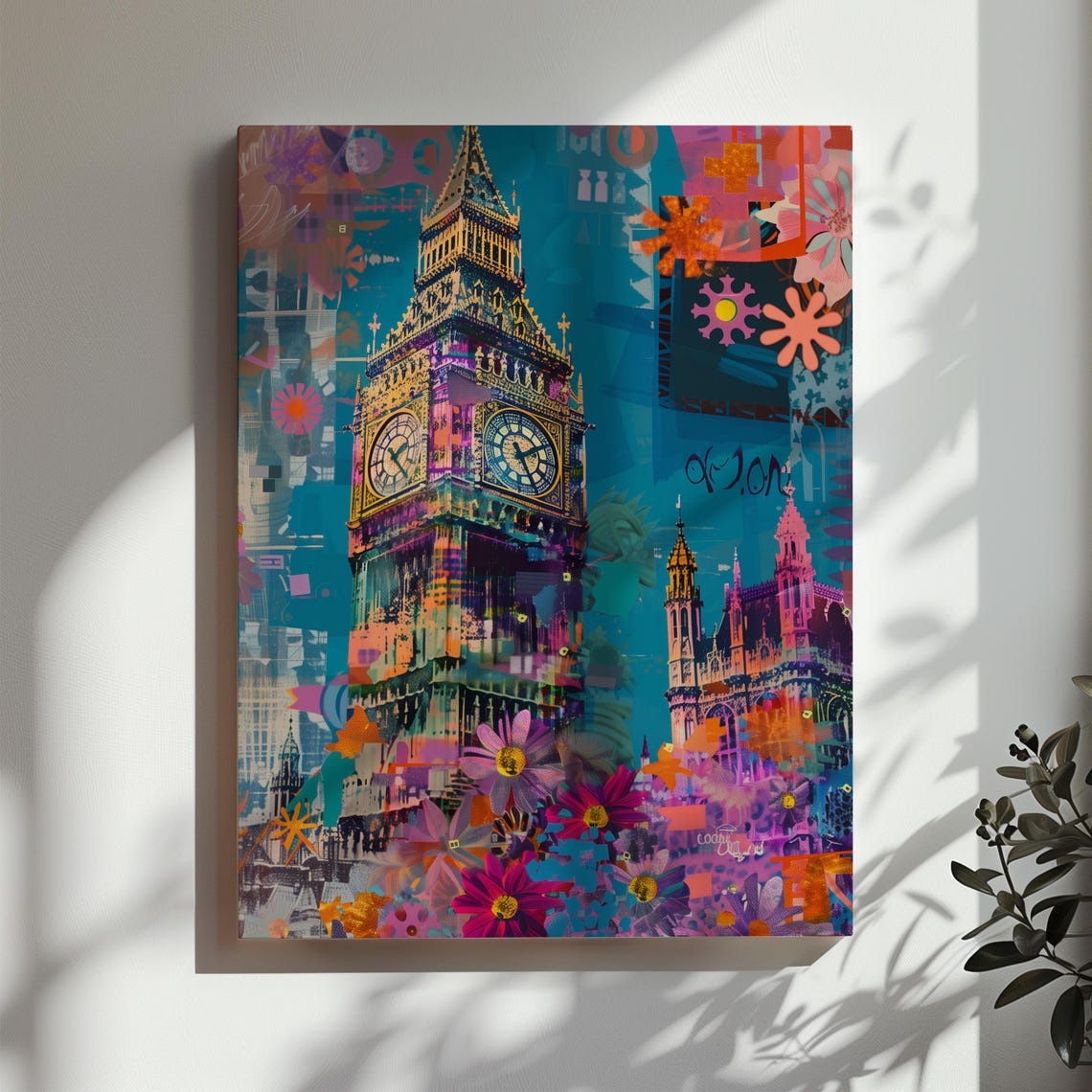 Big Ben London Colorful Pop Art Collage with Bright Flowers Poster - Image 3