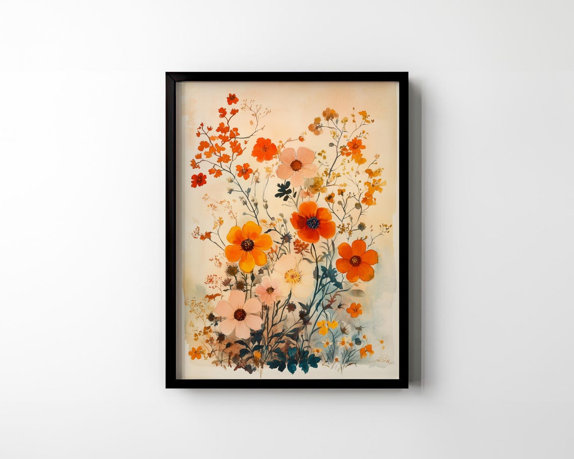 Autumn Wildflower Garden Watercolor Warm Botanical Wall Poster - Image 2