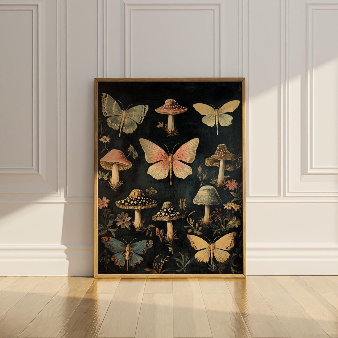 Vintage Butterfly Mushroom Botanical Chart Dark Moody Floral Poster - Image 2
