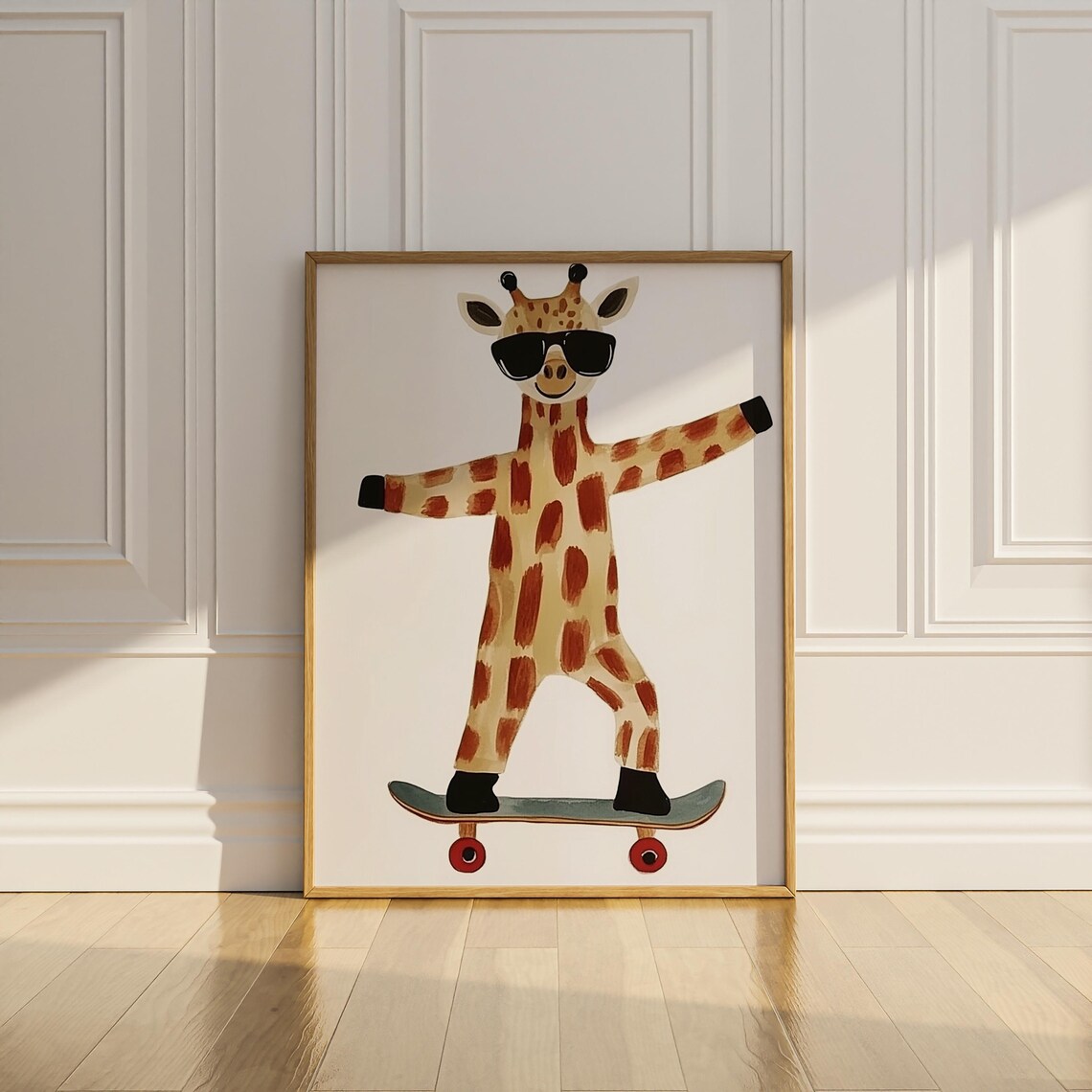 Cool Giraffe Skater With Sunglasses Safari Kids Nursery Room Art Poster - Image 3