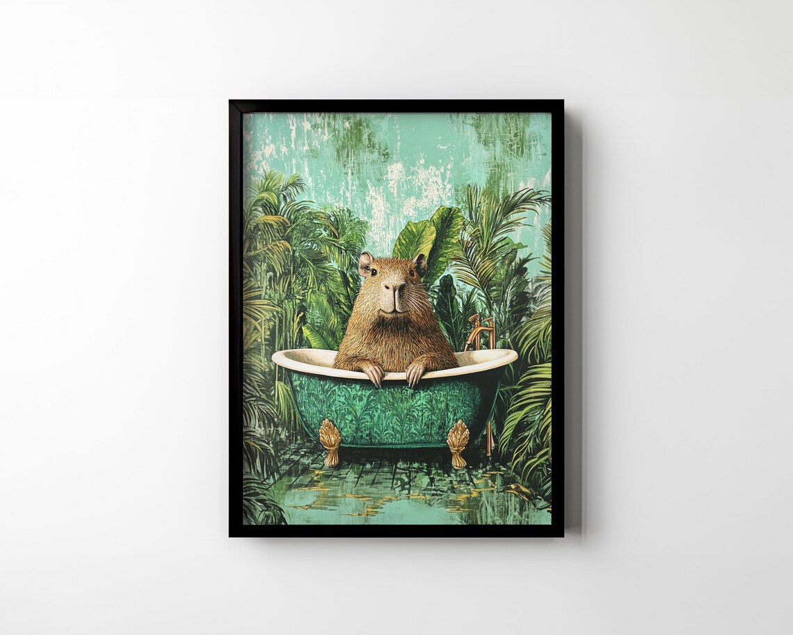 Capybara Bathroom Wall Art, Funny Botanical Decor - Image 3