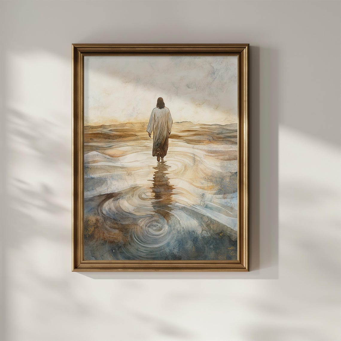 Jesus Walking across Swirling Waters Meditative Faith Art Poster - Image 3