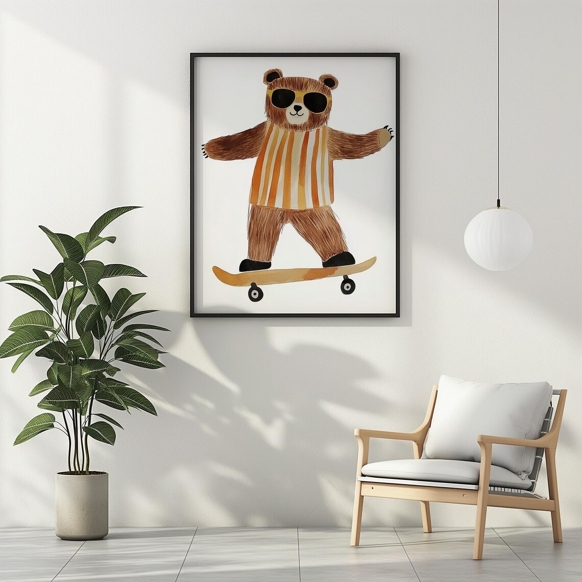 Bear Skateboard Vintage Playful Nursery Poster Print - Image 2