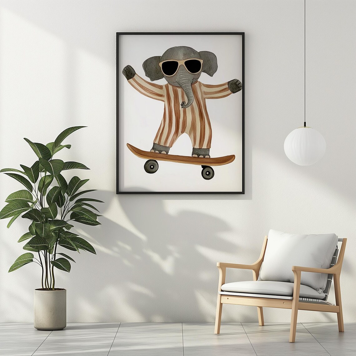 Baby Elephant Skater With Sunglasses Safari Kids Nursery Art Poster - Image 2