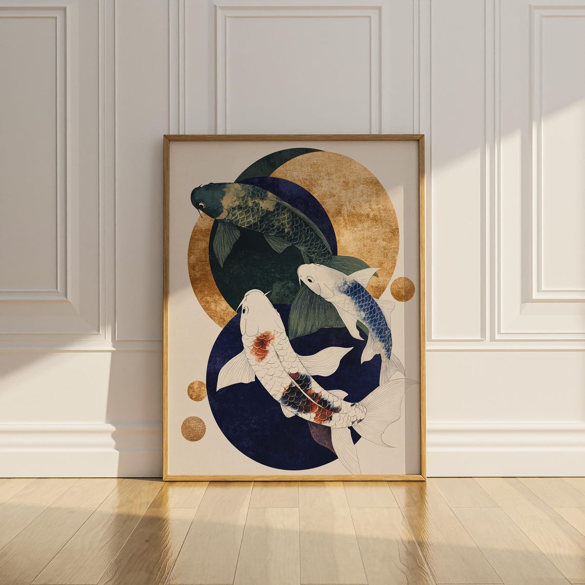 Koi Fish and Golden Moon Japanese Style Circle Geometric Poster - Image 3