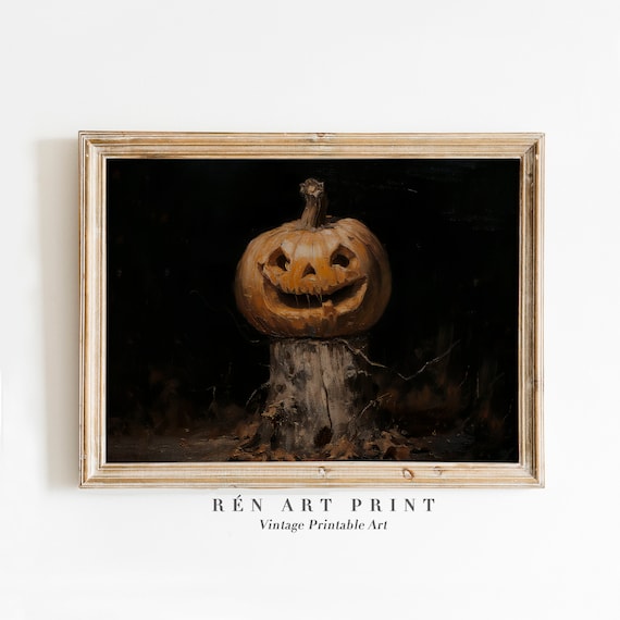 Jack O Lantern Vintage Grinning Pumpkin Stump Dark Halloween Poster