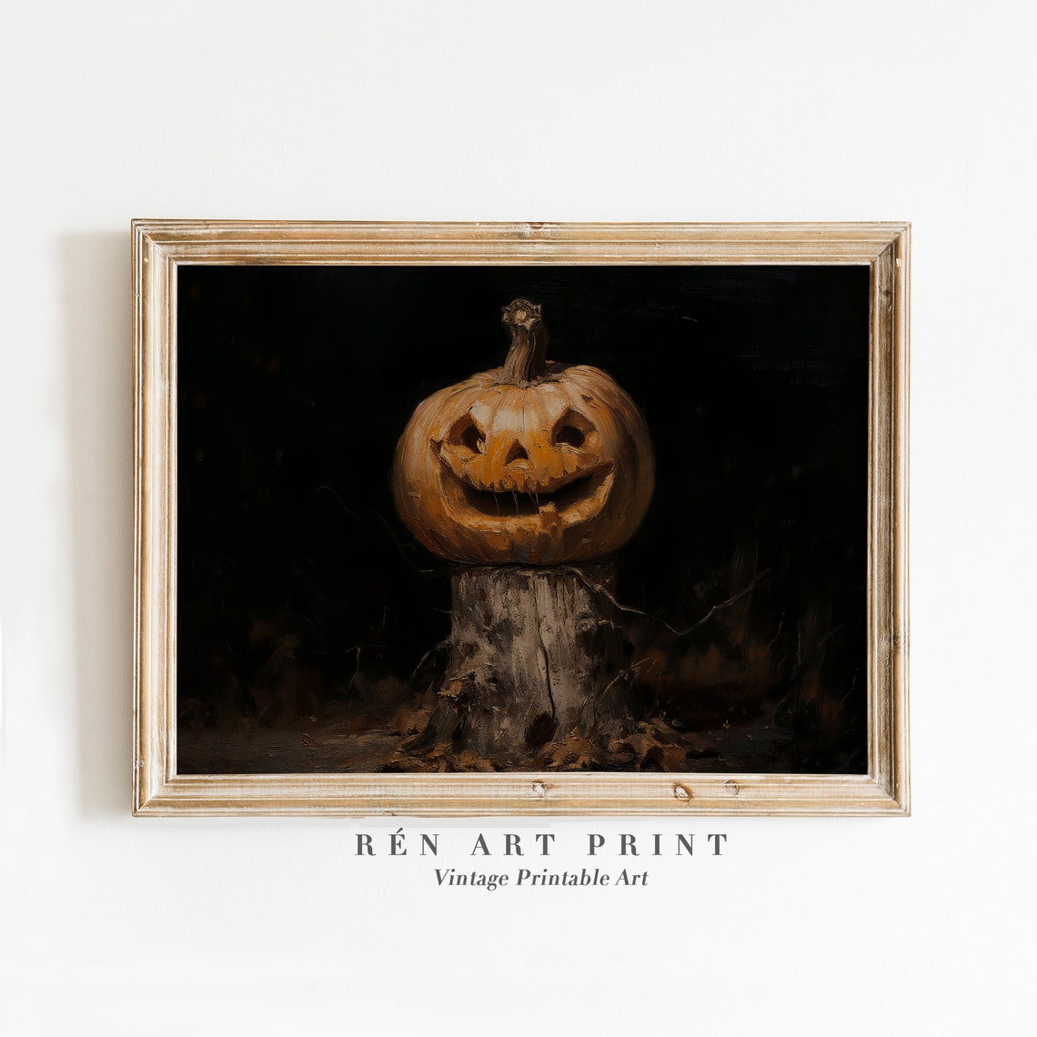 Jack O Lantern Vintage Grinning Pumpkin Stump Dark Halloween Poster