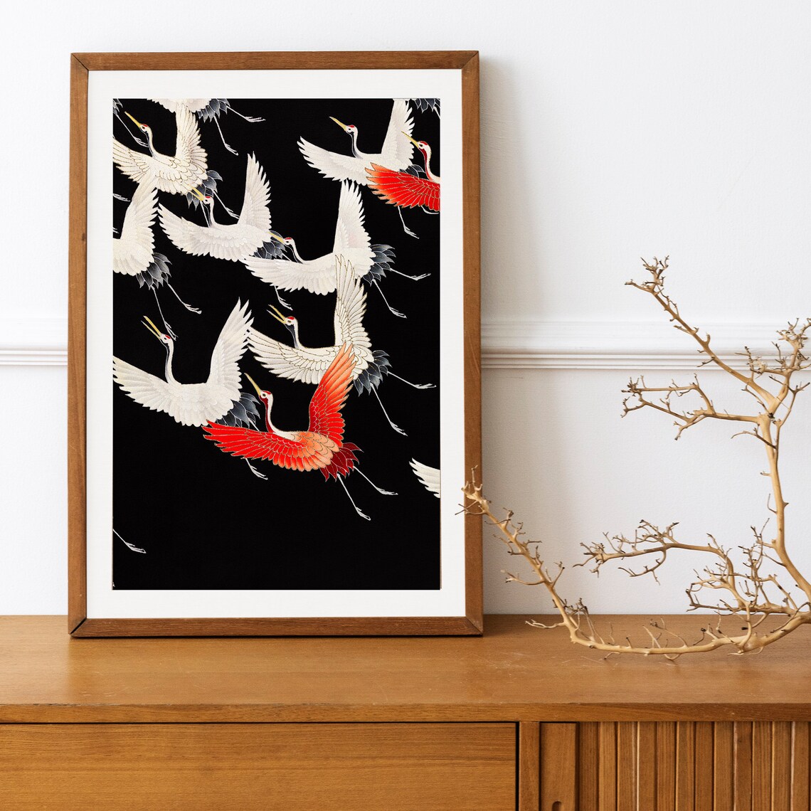 Japanese Crane Woodblock Print, Vintage Bird Wall Art - Image 2