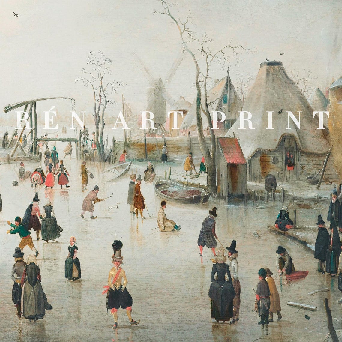 Christmas In Village Painting Vintage Ice Skating Wall Art Cottage Winter Print Antique Holiday Wall Decor Country Christmas Print - Image 3
