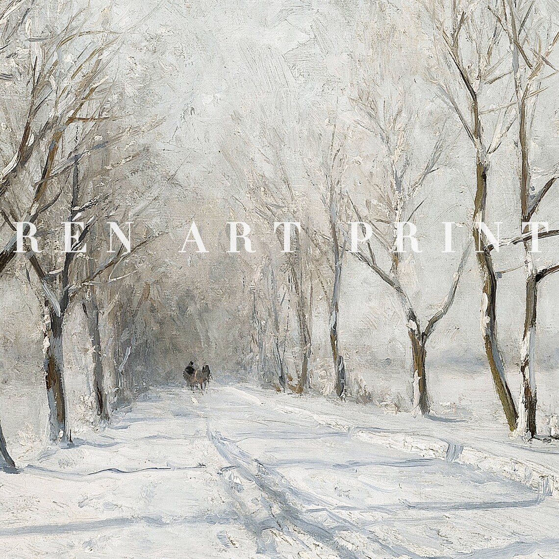 Vintage Winter Painting Print, Snowy Landscape - Image 3