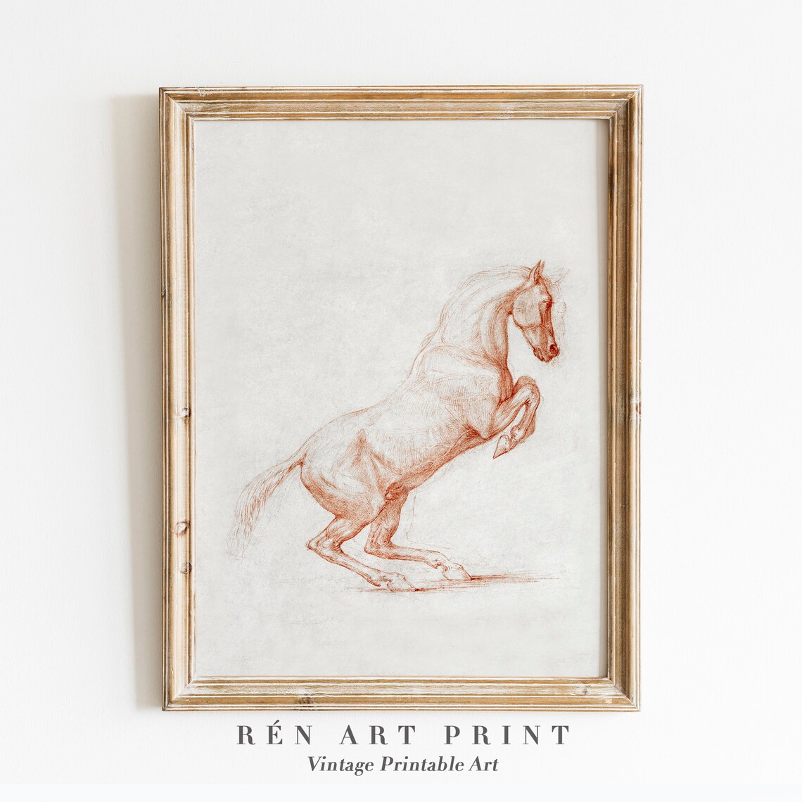 Vintage Horse Sketch Print, Antique Farmhouse Neutral Decor