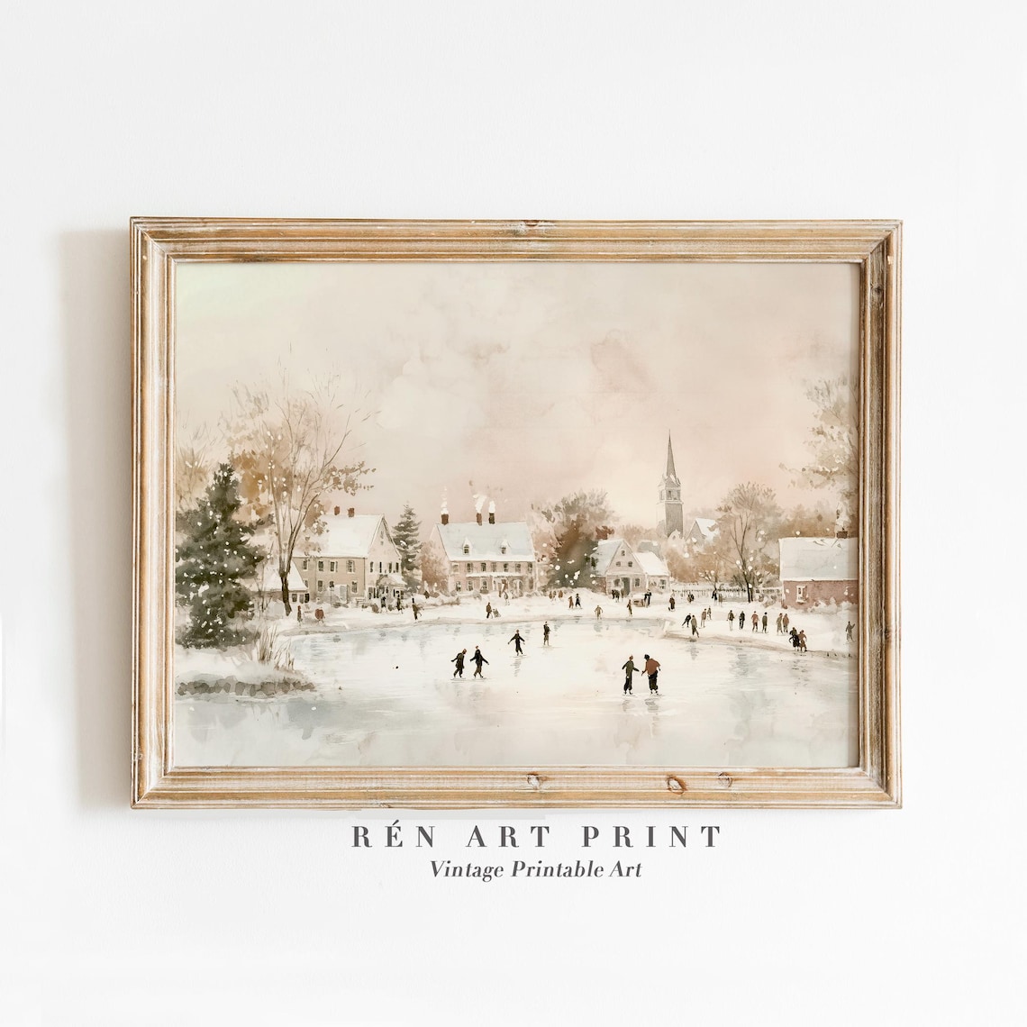 Vintage Winter Ice Skating Cityscape Art Print