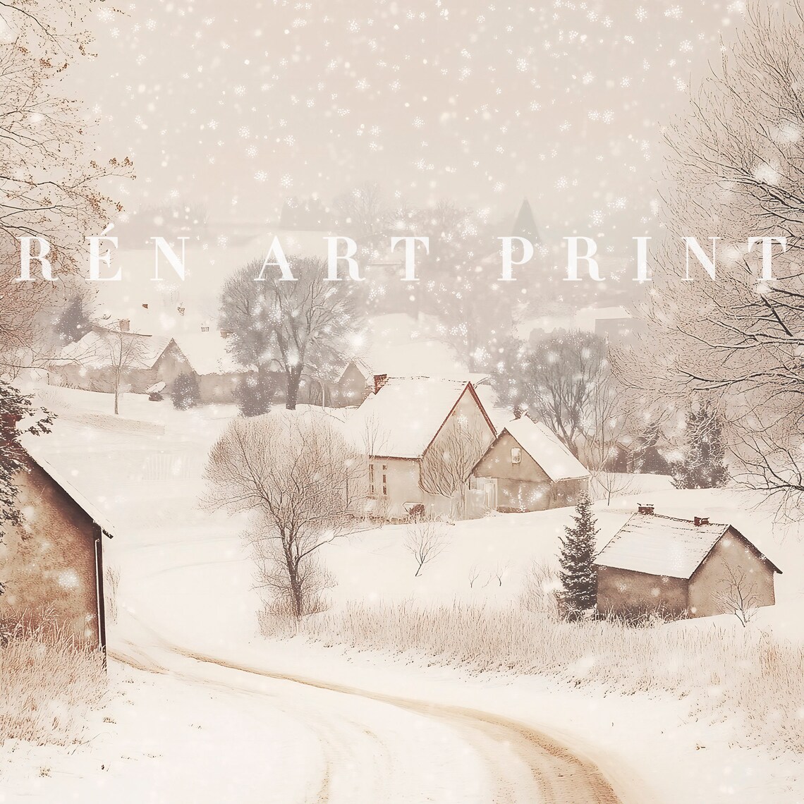 Vintage Winter Landscape, Snowy Village Holiday Art Print - Image 3