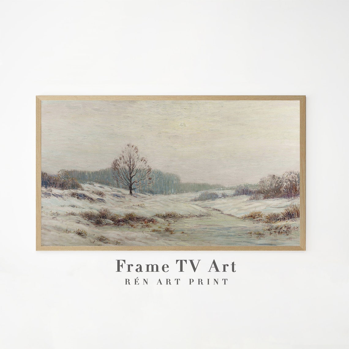 Minimalist Neutral Winter Landscape Lone Tree Vintage Wall Art