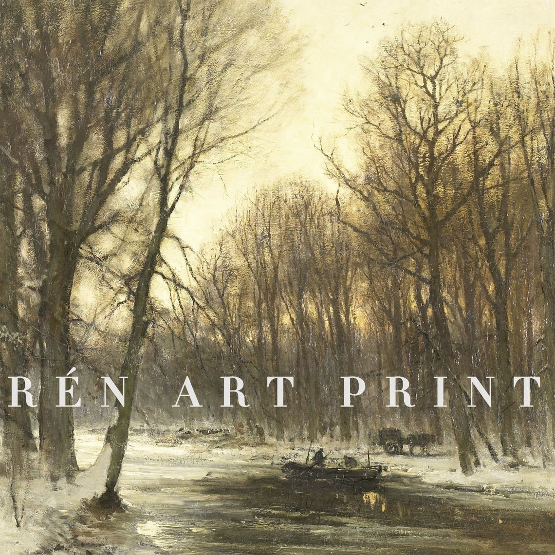 Quiet Winter River Bare Forest Snowy Stream Vintage Wall Art - Image 3