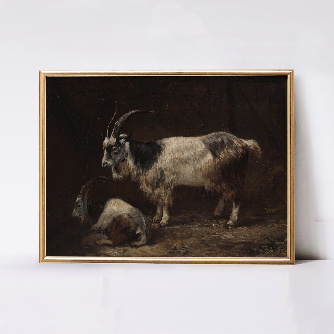 Vintage Goat Painting, Moody Rustic Animal Art Print - Image 2