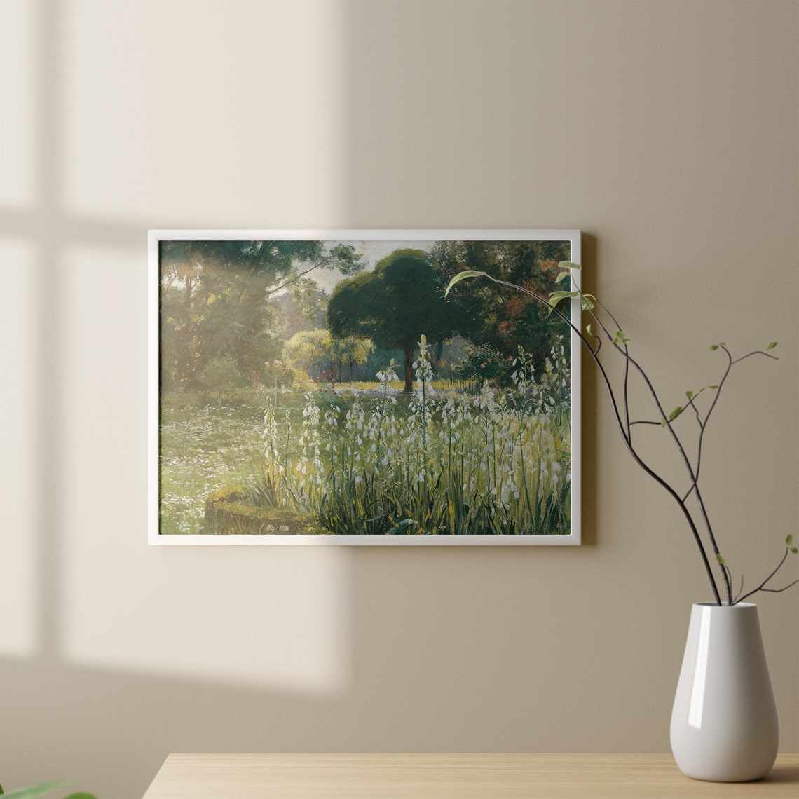 Sunlit Garden Meadow with Tall White Blossoms Vintage Floral Art Print - Image 2