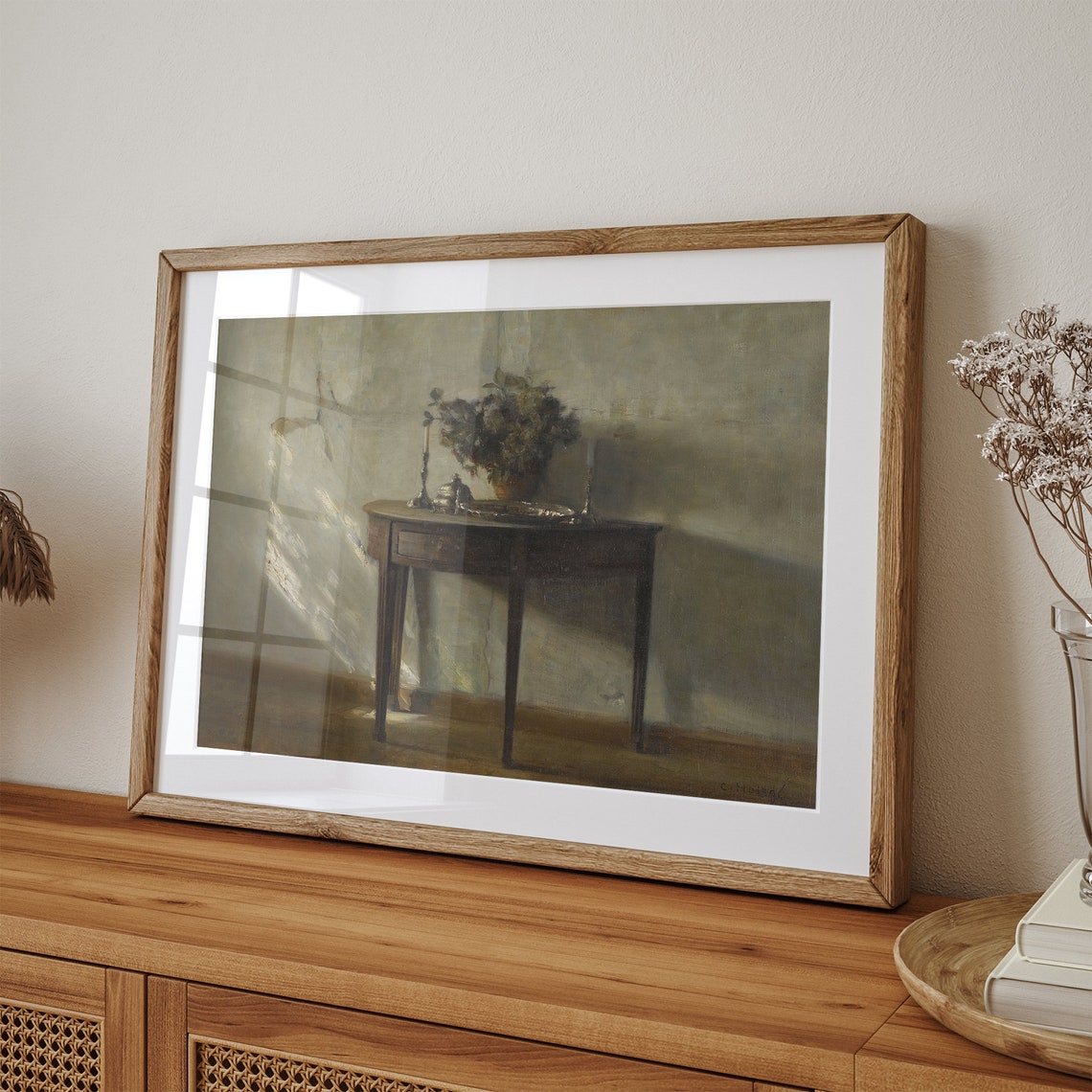 Antique Table with Flowers in Soft Window Light Still Life Poster - Image 3