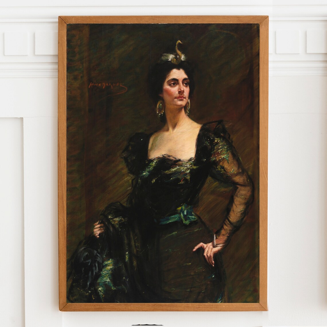 Vintage Woman Portrait Painting, Dark Academia Print - Image 2