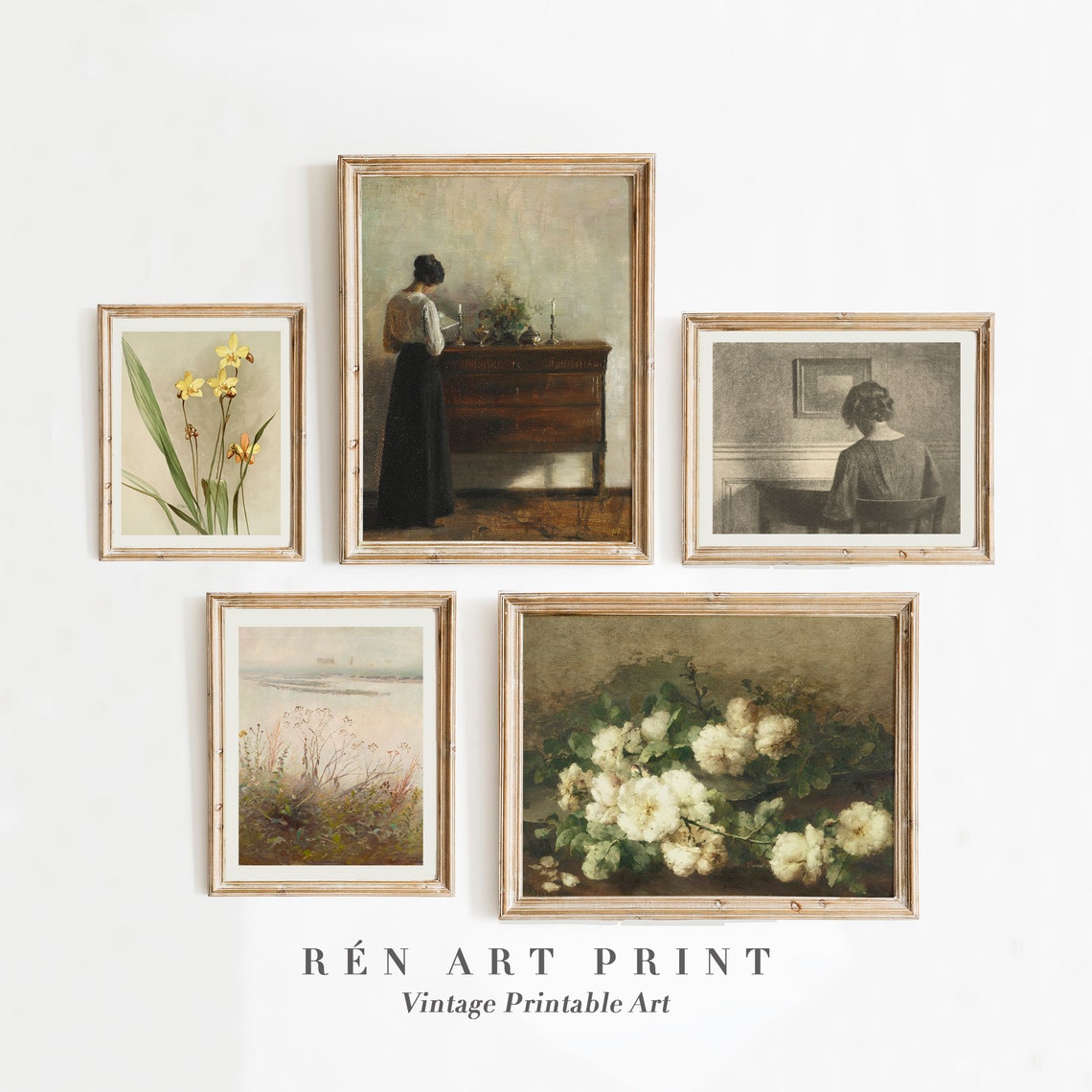 Vintage Gallery Wall Set of Five Moody Cottagecore Art Poster