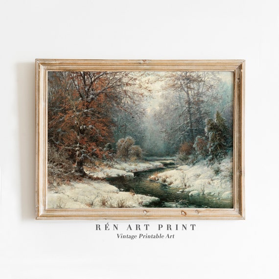 Vintage Winter Snowy Rustic Christmas Art Print
