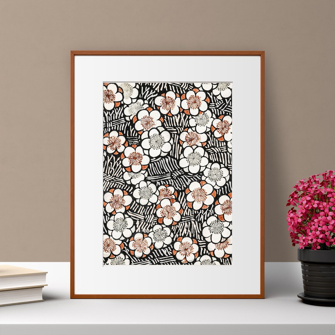 Antique Japanese Woodblock Floral Pattern Art Print - Image 2