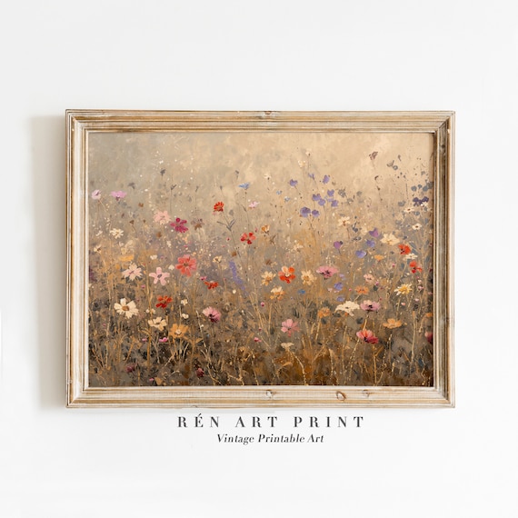Vintage Wildflower Art Print, Farmhouse Floral Field