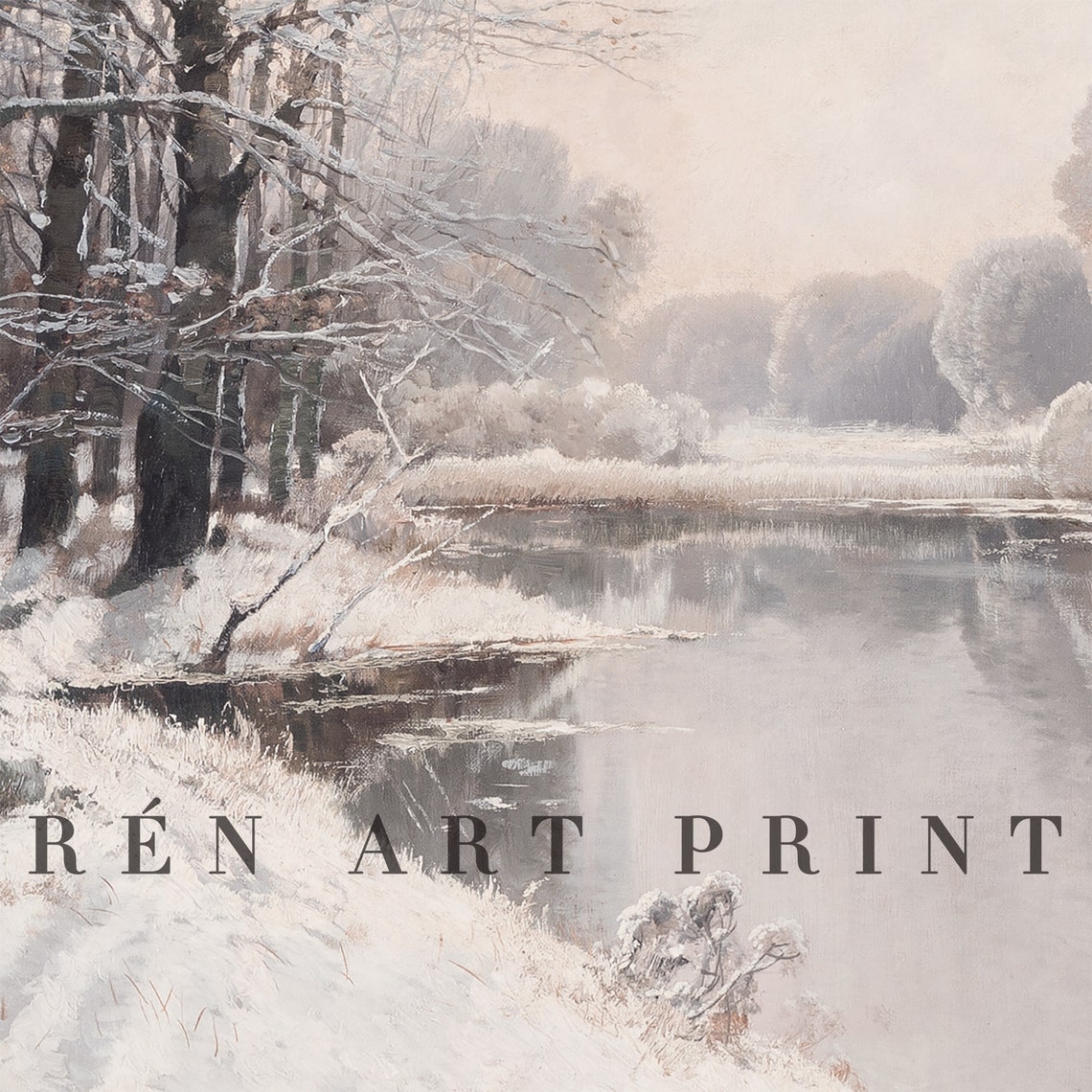 Snowy River Winter Vintage Frosted Trees Mirror Reflection Poster - Image 3