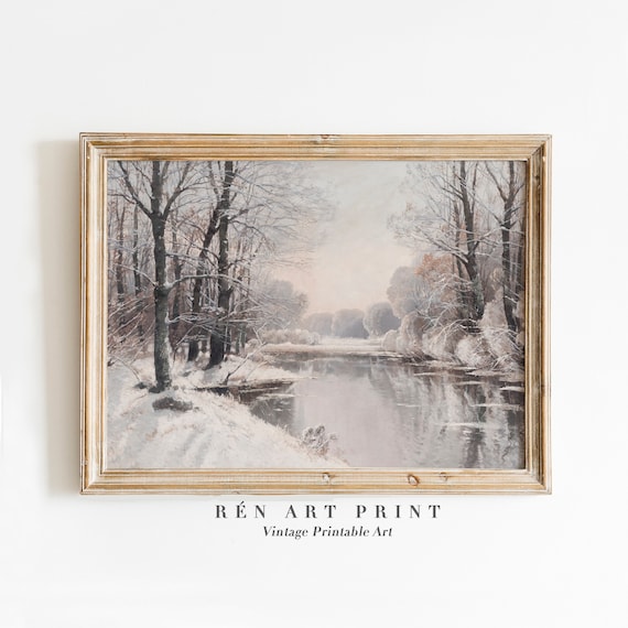 Snowy River Winter Vintage Frosted Trees Mirror Reflection Poster