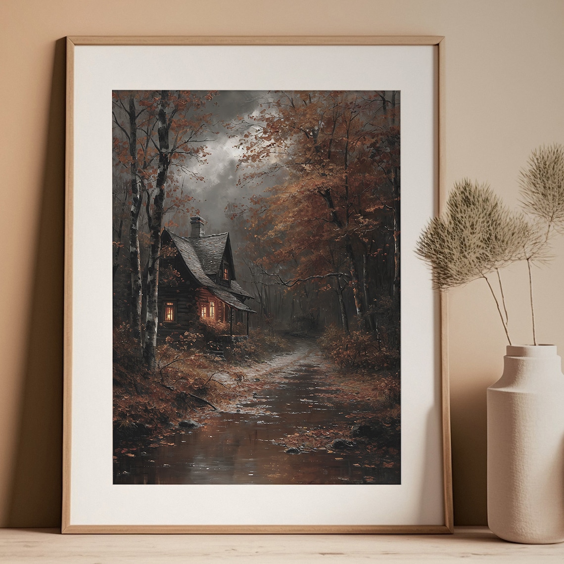Moody Farmhouse Autumn Countryside Art Print - Image 3