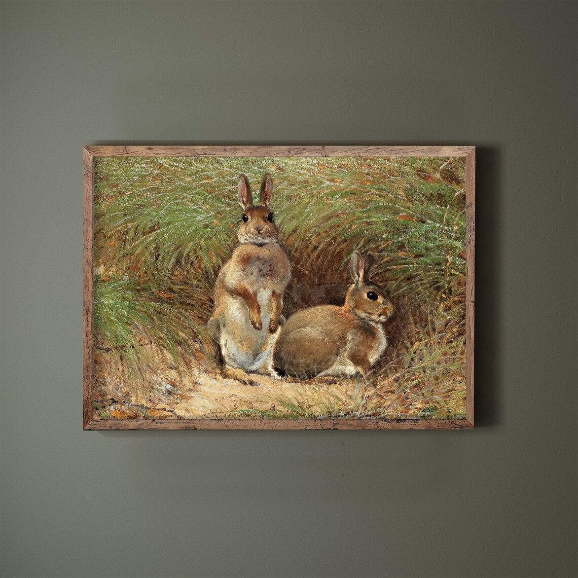 Vintage Rabbit Painting Art Print, Rustic Nursery Decor - Image 3
