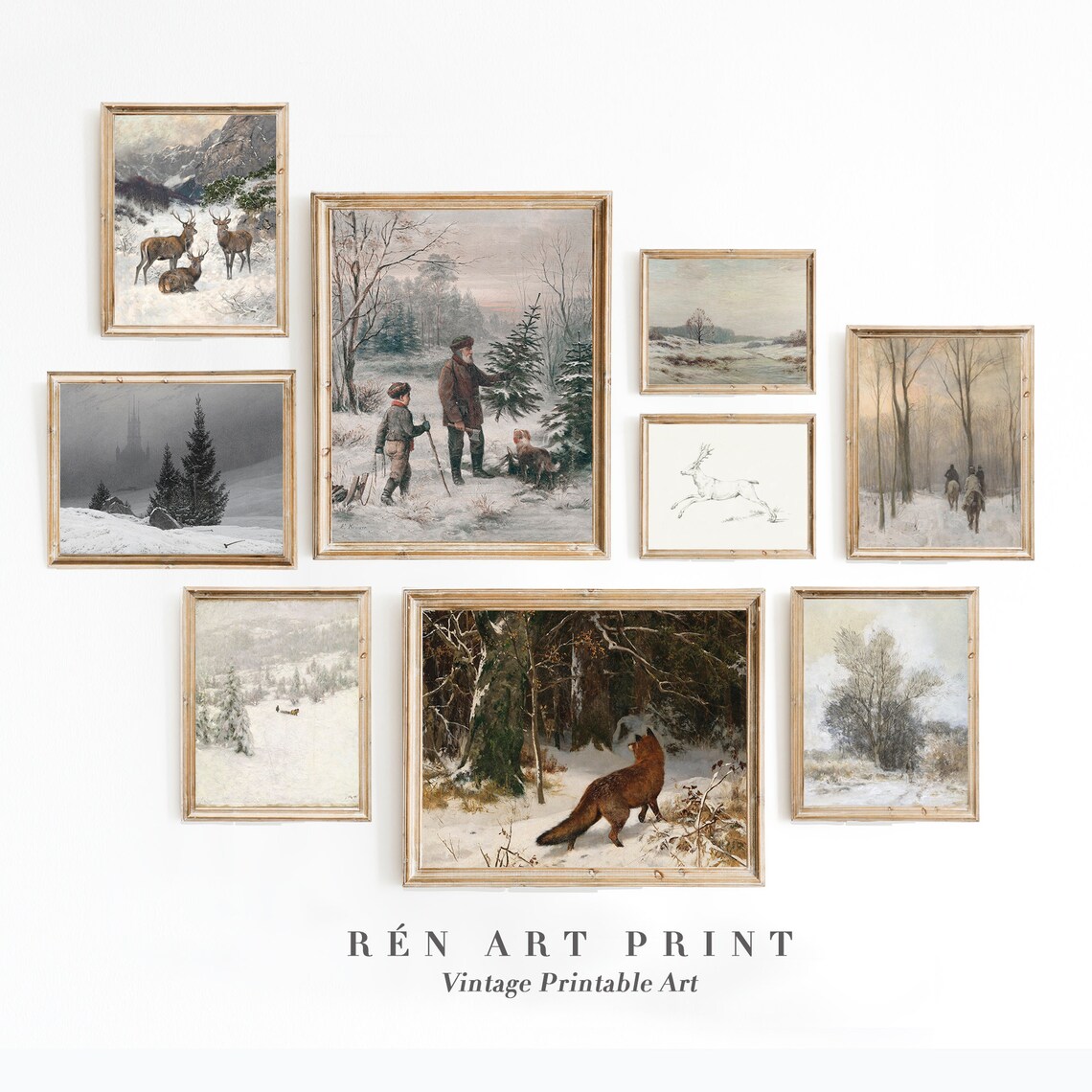 Winter Gallery Wall Set, Vintage Christmas Decor