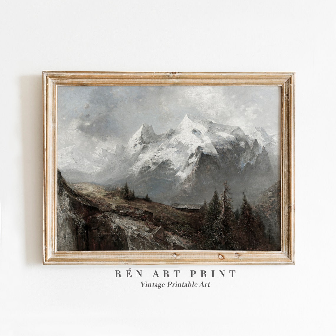 Snowy Mountain Peaks Vintage Alpine Valley Pine Trees Winter Poster