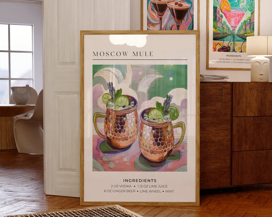 Moscow Mule Trendy Cocktail Poster, Retro Maximalist Decor - Image 4
