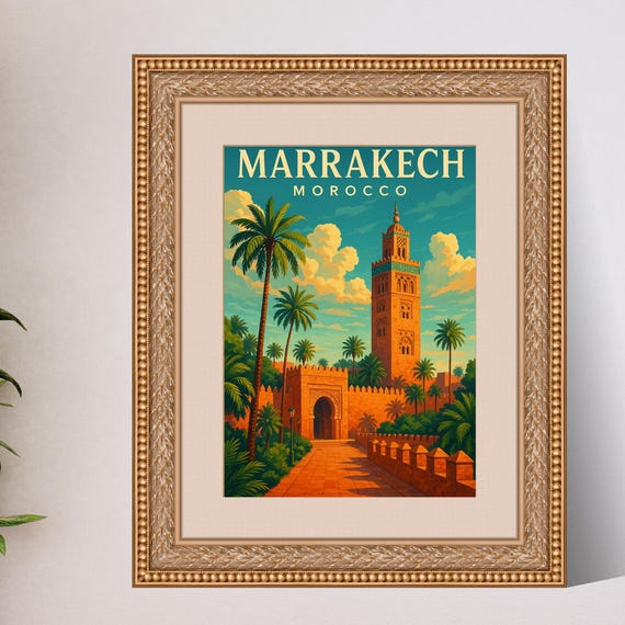 Vintage Marrakech Travel Poster Morocco Wall Art Print