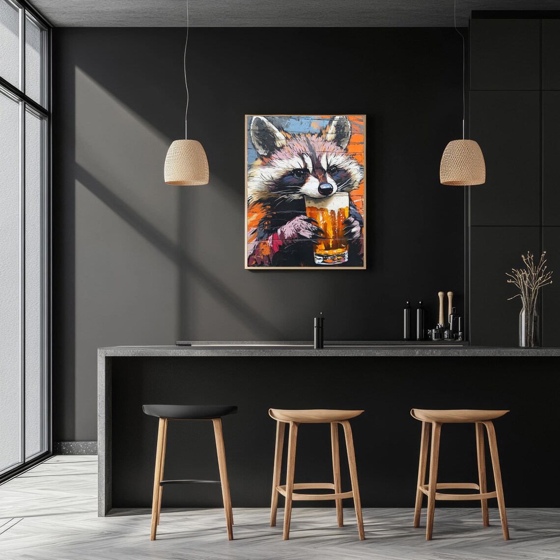 Raccoon Print, Funny Graffiti Animal Beer Poster - Image 2