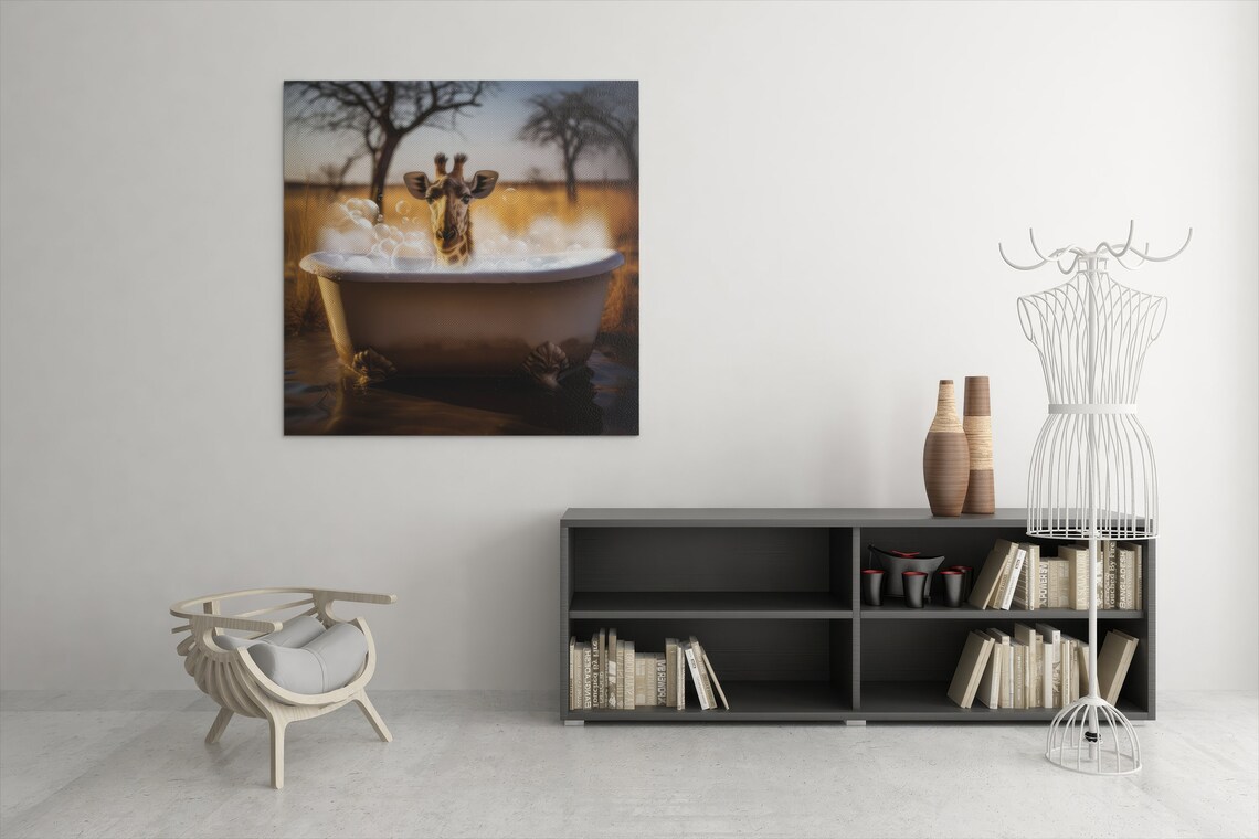 Giraffe In A Bathtub, Funny Kids Bathroom Decor - Image 2