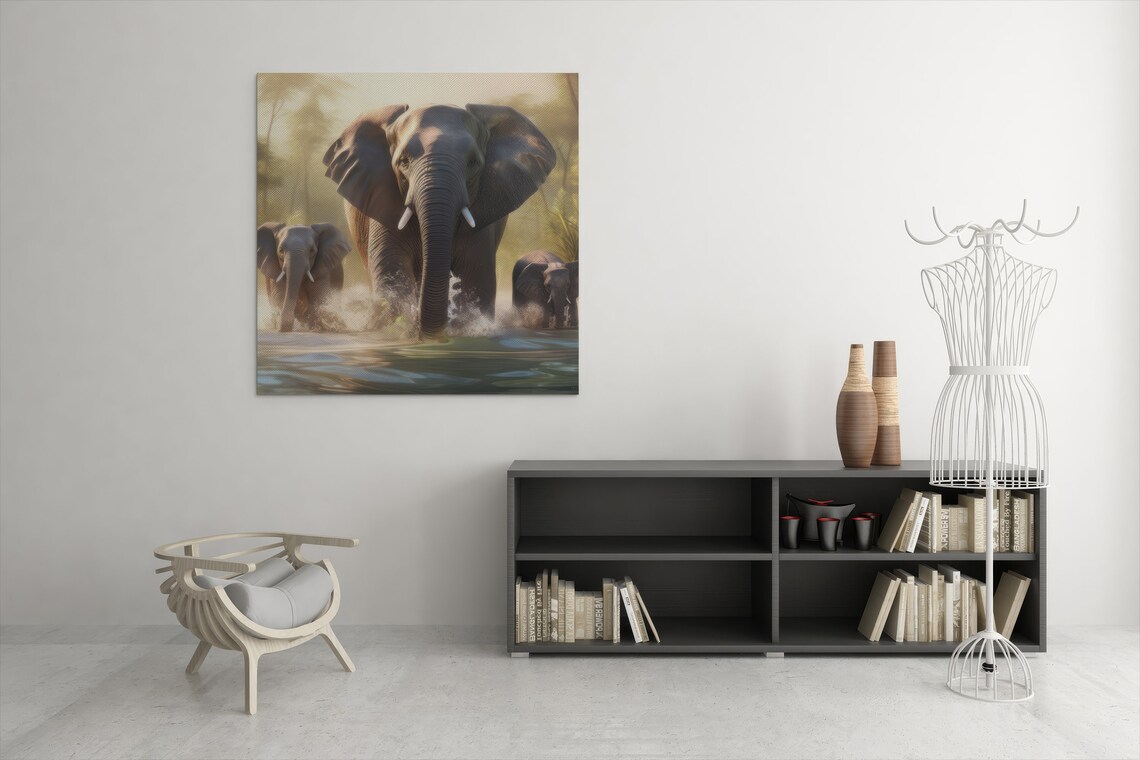 Elephants Family, Tropical Jungle Safari Art Print - Image 2