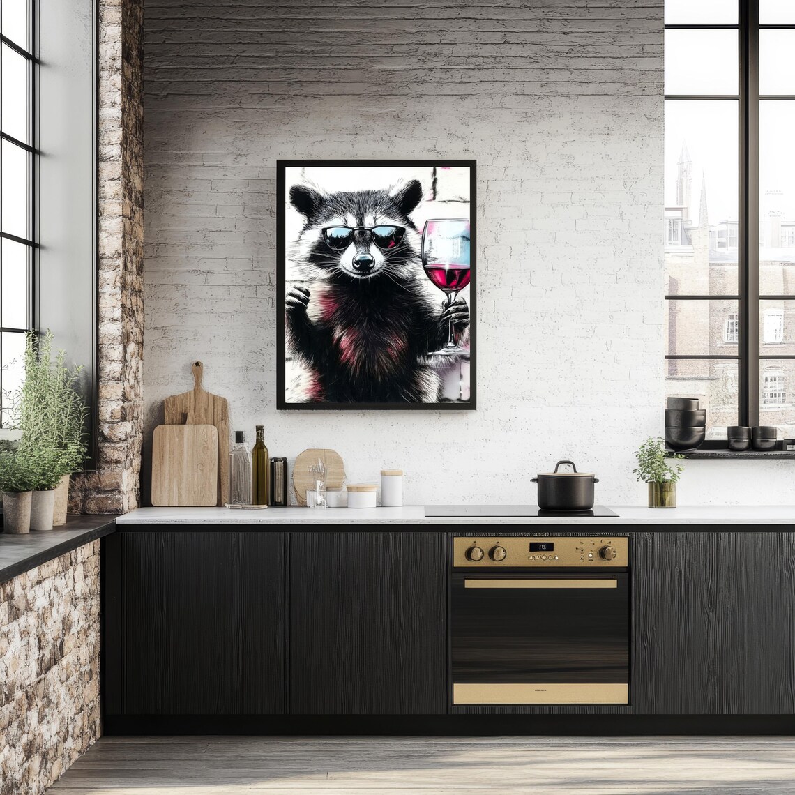 Raccoon Print, Funny Drinking Wine Kitchen Decor - Image 2