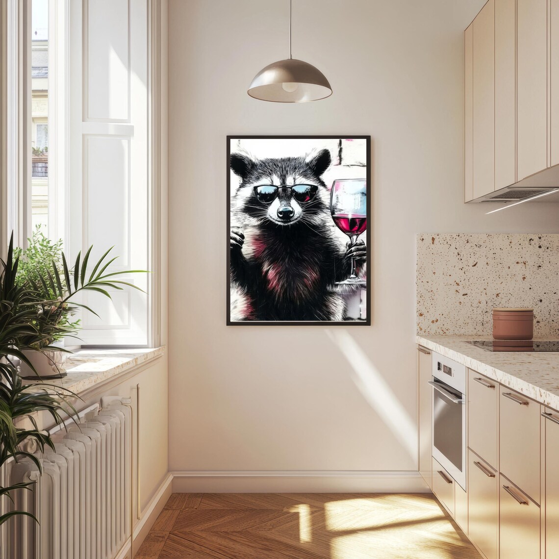 Raccoon Print, Funny Drinking Wine Kitchen Decor - Image 3