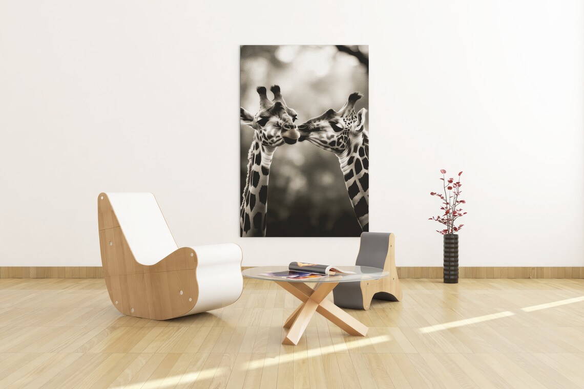 Cute Giraffe Couple Kissing Animal Poster - Image 2