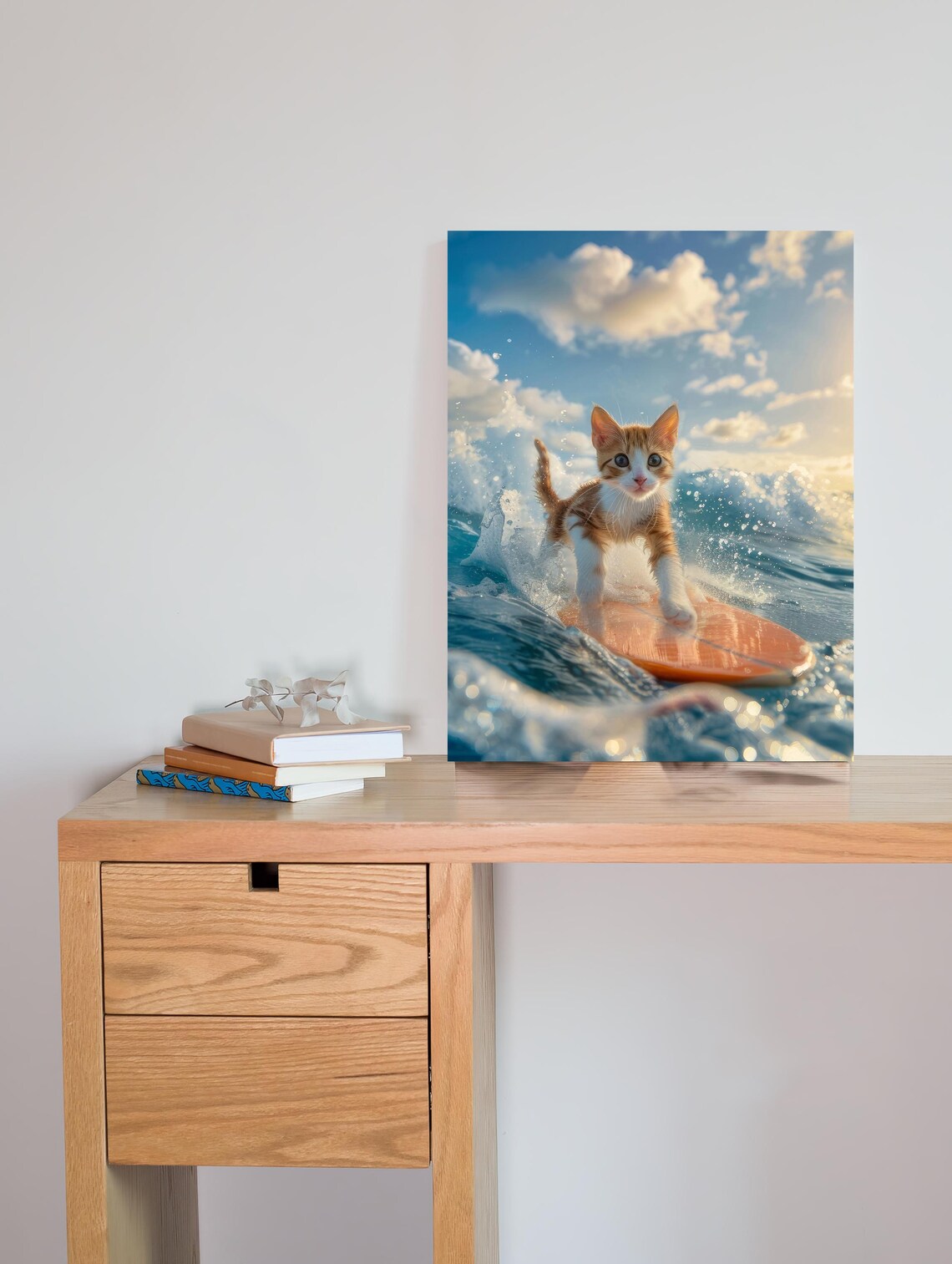 Cat Print, Cute Surfing Kitty Wall Art - Image 2