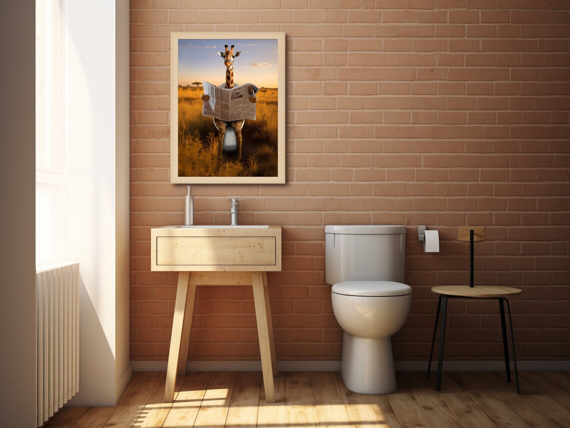 Giraffe Print, Funny Animal Bathroom Poster - Image 2