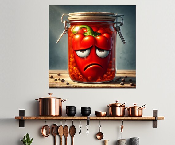 Sad Pickled Pepper In A Jar Print Funny Kitchen Wall Decor Kitchen Wall Art Vegetables Poster Pepper Print Housewife Gift