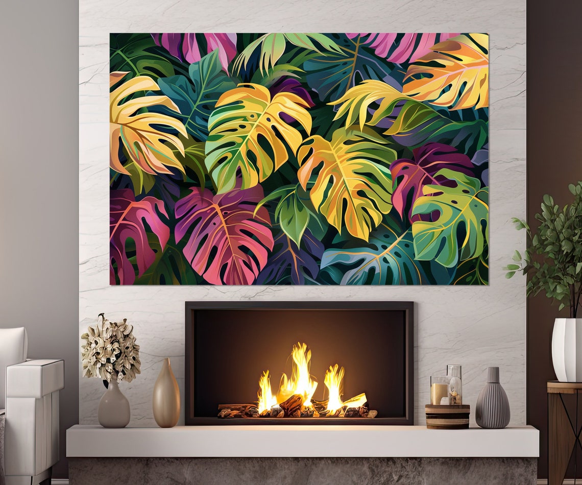 Tropical Leaves Print Tropical Wall Art Abstract Palm Leaves Art Palm Leaf Print Framed And Ready To Hang