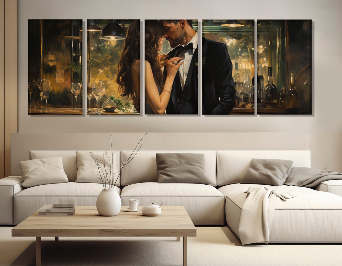 Elegant Couple At Cocktail Bar Tuxedo Romance Warm Bokeh Night Poster - Image 3