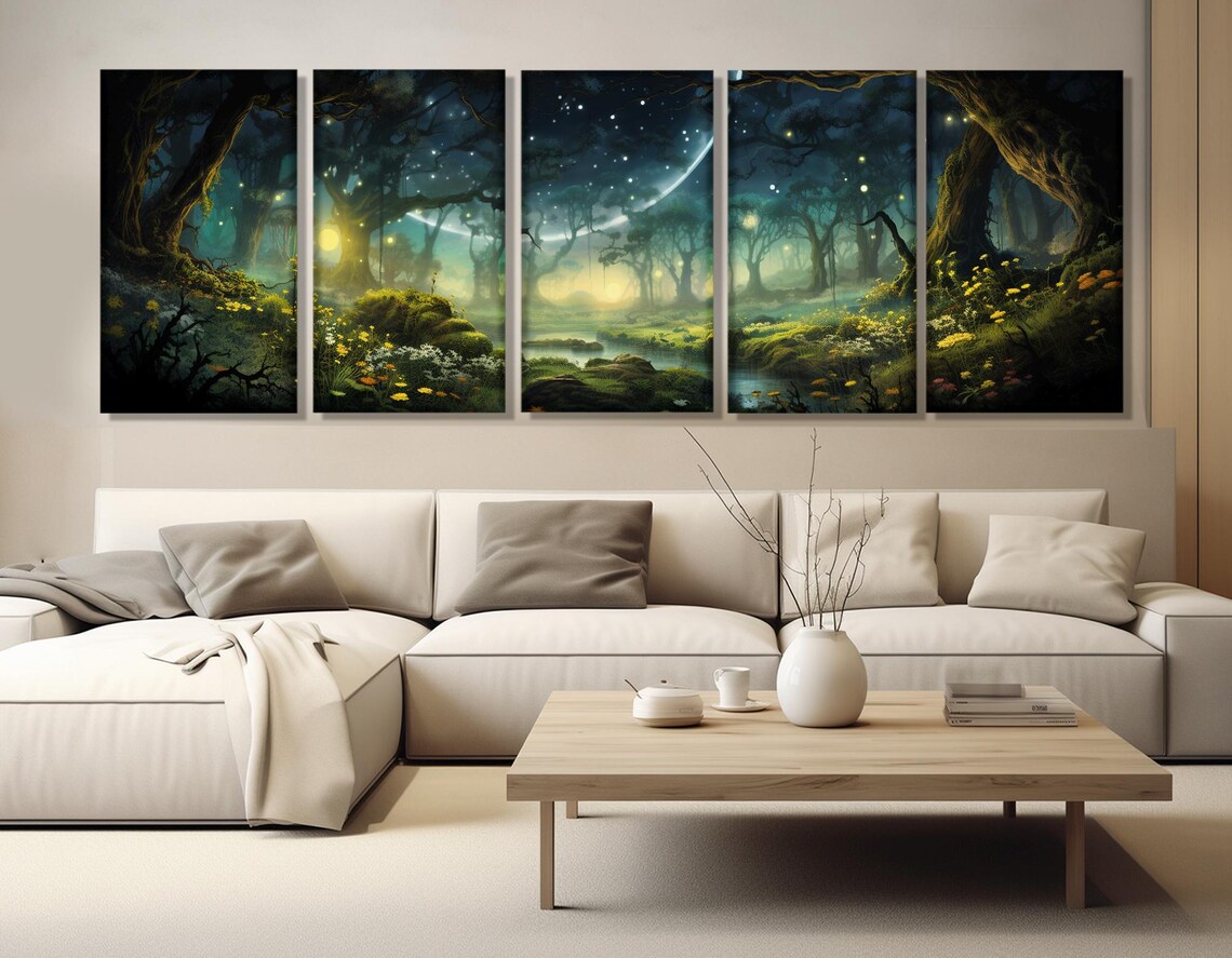 Fantasy Forest Fireflies Art Print, Fairytale Nature - Image 2