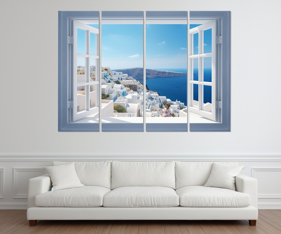 Open Window With Santorini View, Coastal Art Print - Image 3